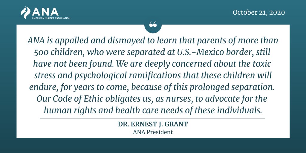 ANAPresident's tweet photo. I'm appalled by news that parents of hundreds of children can't be found after being separated at the US border. #FamiliesBelongTogether &amp; @ANANursingWorld continues to urge those involved to protect the mental &amp; physical well-being of migrant families. https://t.co/xPT985FbxJ https://t.co/aB9MqVDbTS
