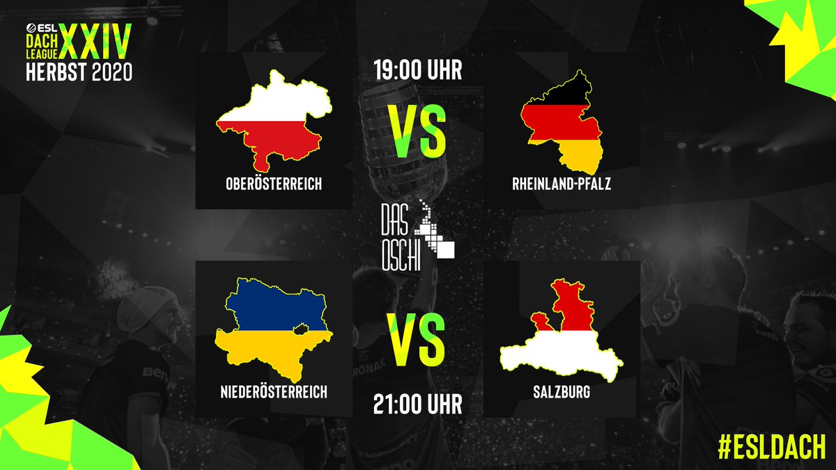 Heute Abend steht #Österreich im Mittelpunkt! 🇦🇹

🇦🇹 #Oberösterreich vs #Rheinland-Pfalz 🇩🇪
🇦🇹 #Niederösterreich vs #Salzburg 🇦🇹

⏰ Ab 19:00 Uhr
🎙 <a href="/DasOschi/">DasOschi</a>
📺 twitch.tv/dasoschi

Viel Spaß! 🍿

Verfolgt die Liga live auf
➡ discord.gg/ESLDL