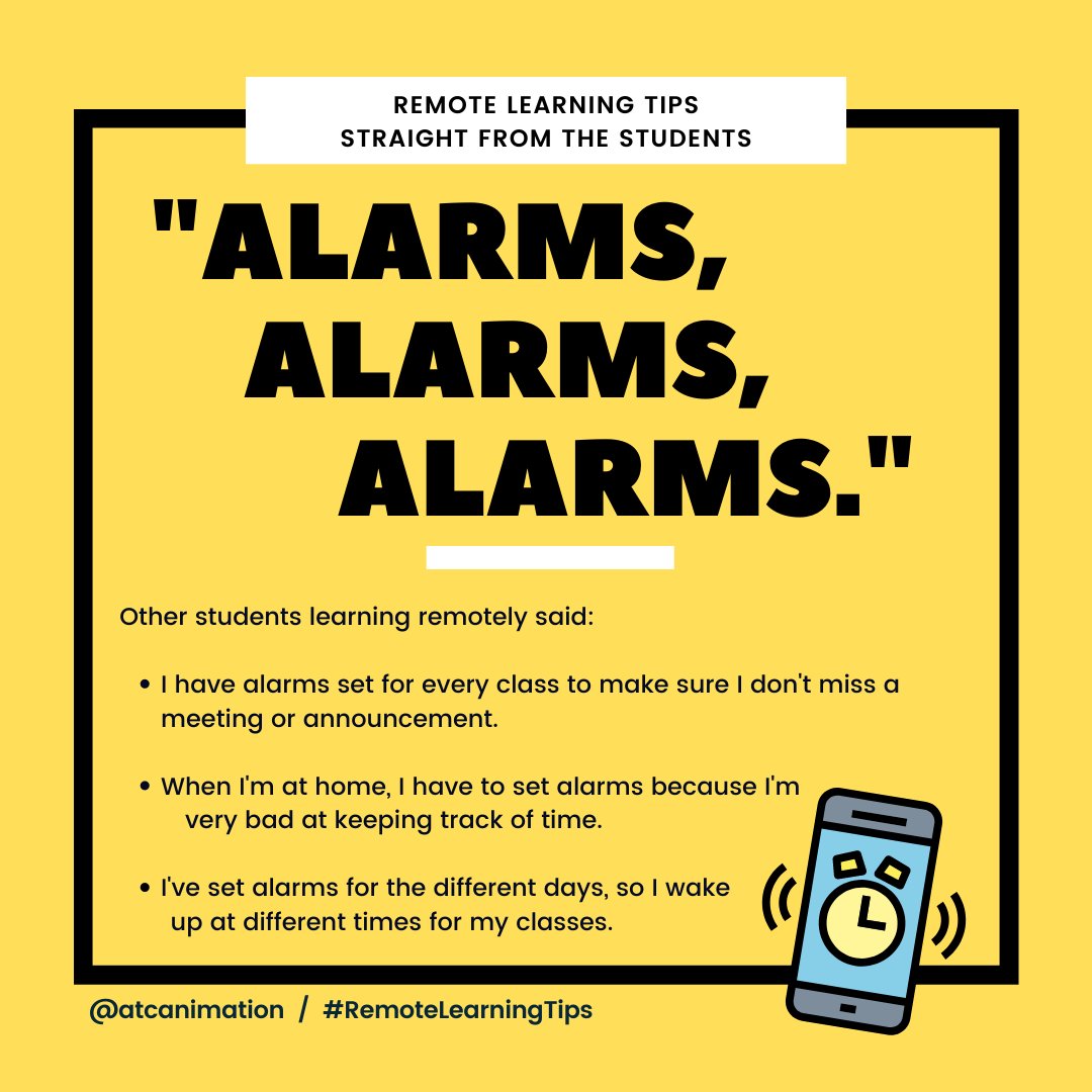 LGAanimation's tweet image. This week, our students evaluated the progress they made during this grading period. When asked what changes they made in their lives to adapt to remote learning, many of them said, &quot;Alarms, alarms, alarms!&quot; #RemoteLearningTips