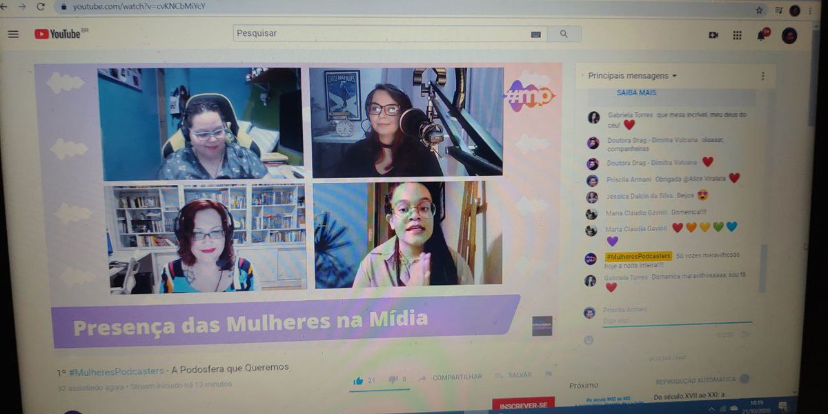 1ª mesa da noite do #MulheresPodcasters já está rolando! Passa lá em mulherespodcasters.com.br/youtube e fica por dentro do que tá rolando!