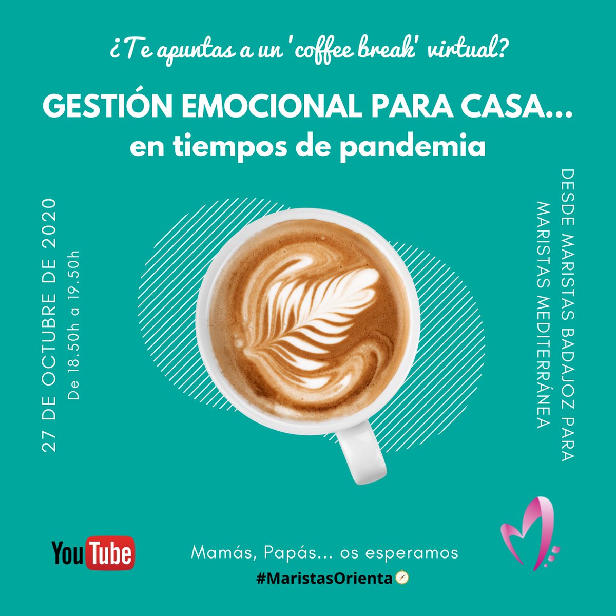 ¿Te apuntas a un "Coffe break" virtual?
Comenzamos la 🧭#EscueladePadresyMadres, este año ¡#Online!
📒El tema: "Gestión emocional para casa en tiempos de pandemia".
🗓️27 de octubre
⏰18.50h
Únete en este enlace: youtube.com/watch?v=togUte…
#SomosRED #SomosFAMILIA #SomosEDUCACION