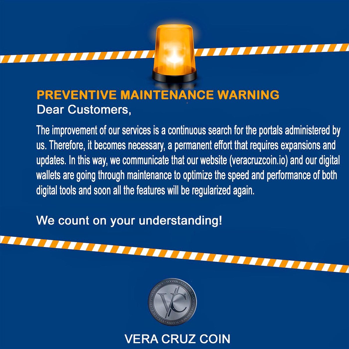 Dear customers, we are undergoing maintenance in our online tools to deliver the best possible use around Vera Cruz Coin!