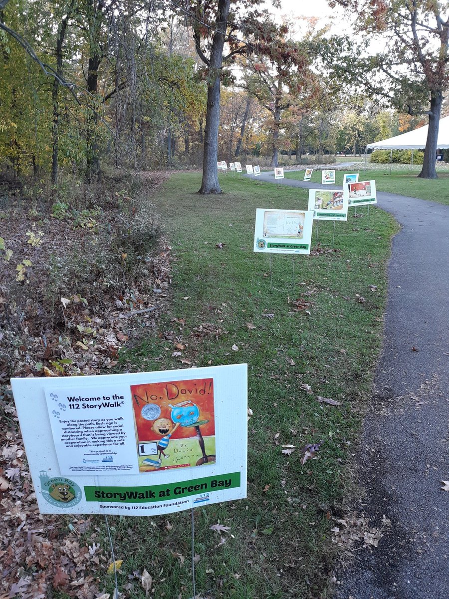 StoryWalk112's tweet photo. School is remote but the outdoors never closes! New StoryWalk is up in Sunset woods behind Green Bay School. No David by David Shannon.  You're never too old for a good story! @NSSD112 @chelseymaxwell https://t.co/VOxRNErqL1