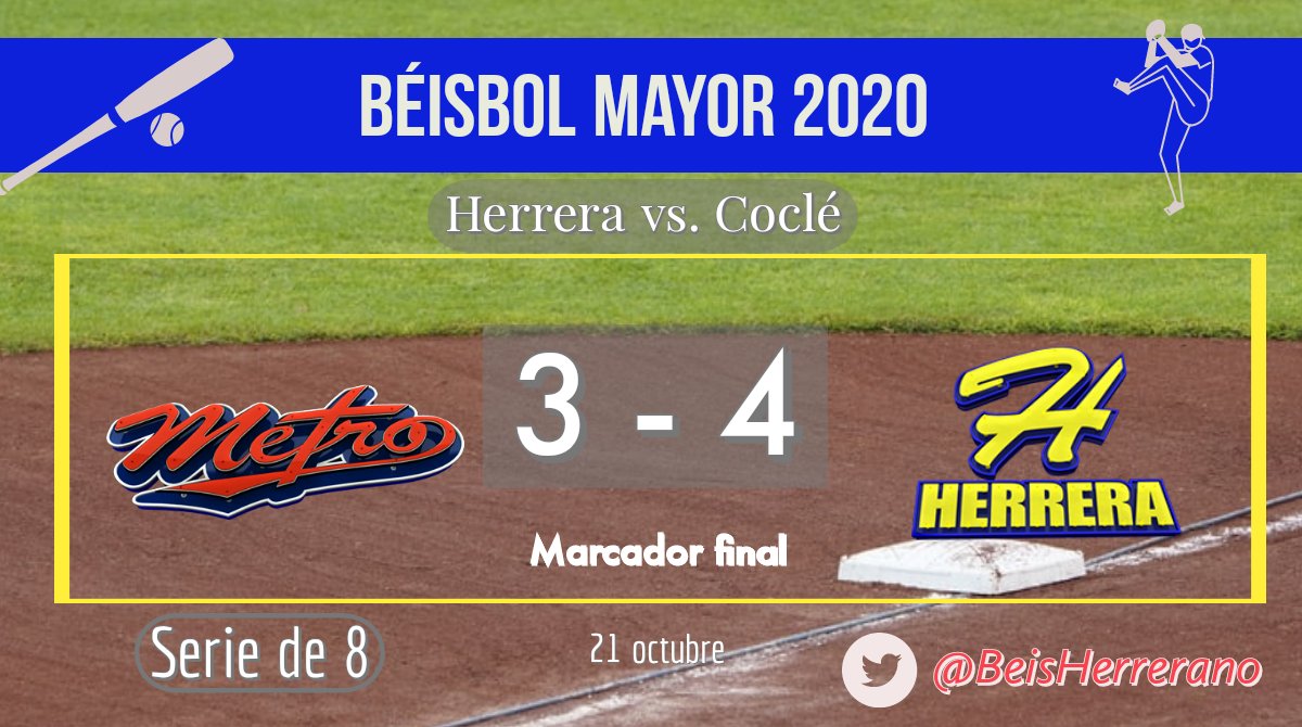 𝙍𝙚𝙨𝙪𝙡𝙩𝙖𝙙𝙤 𝙙𝙚𝙡 𝙥𝙖𝙧𝙩𝙞𝙙𝙤 
HERRERA 🆚 METRO
#BéisbolMayor2020