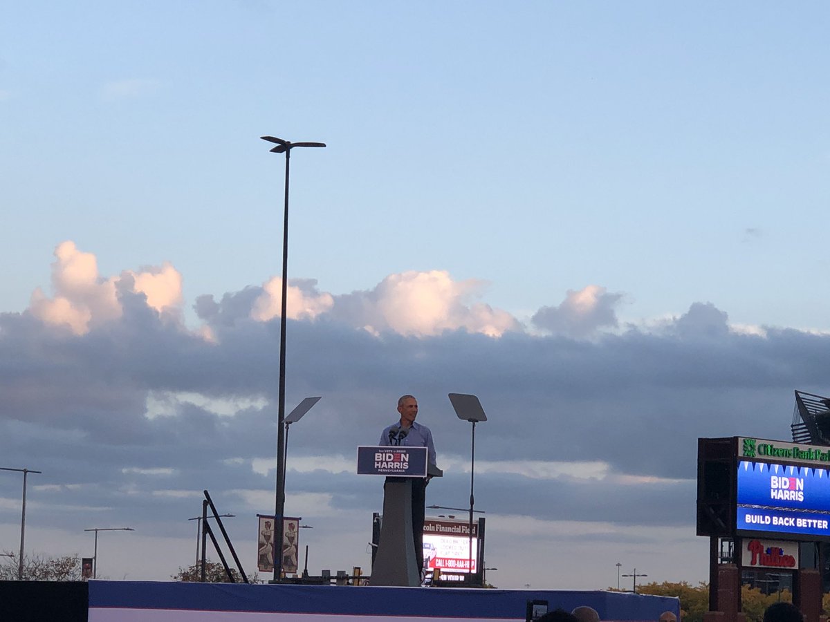 Obama, hitting the stump at a car rally in Philadelphia: