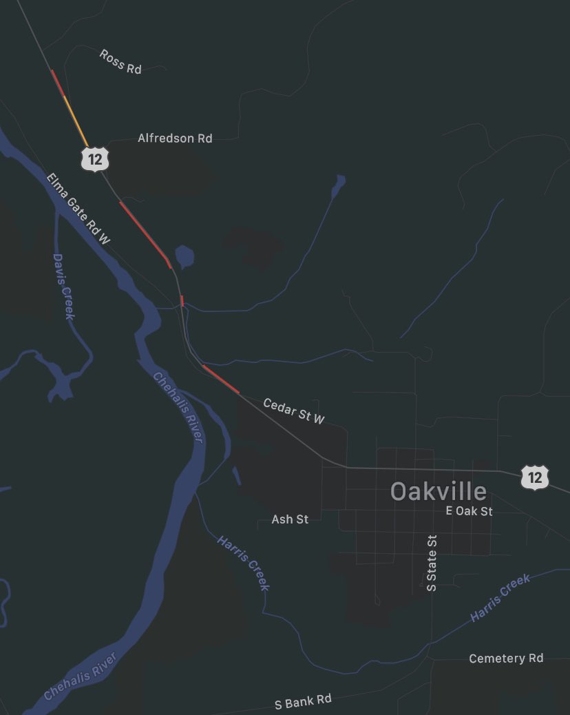 #GraysHarbor: #WSP troopers are at the scene of a non-injury semi collision on SR 12 near #Oakville.
The semi was hauling a trailer fully loaded with veneer, which was lost across the highway, blocking both lanes.
Traffic is able to get by on the shoulders at this time. https://t.co/Gi94a42T2c