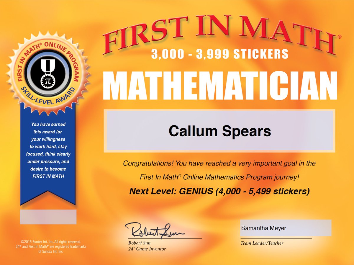 AboutImpact's tweet image. @FirstInMath celebrates Callum Spears of @RossESDC, 1st to achieve #Mathematician level w/over 9000 #math problems solved! Kudos to teacher Samantha Meyer! Let the games begin! @DCPS_Math @dcpublicschools @dcmathchallenge @RobertSun24