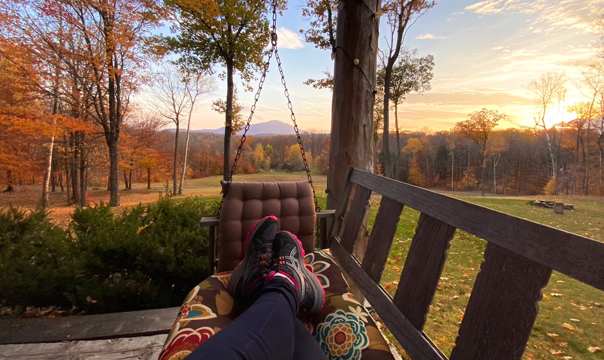 VermontJen's tweet photo. Maybe the last porch sitting day of the season?! Seriously cannot beat a 70°F day with a south breeze this time of year. ❤️🍁😊

@Eweather13 @MichaelPageWx @mattalltradesb @WCAX_Dan @benfrechettewx #Vermont #VTwx https://t.co/7J6iFIGiaW