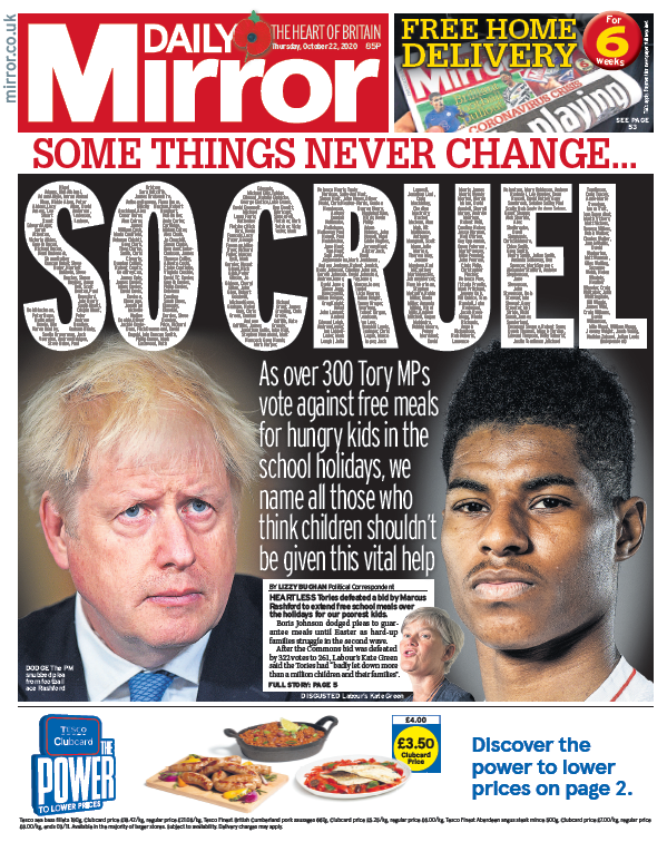 BBCNews's tweet photo. Thursday's Mirror: "So cruel" #BBCPapers #TomorrowsPapersToday https://t.co/WYze4P9z0C