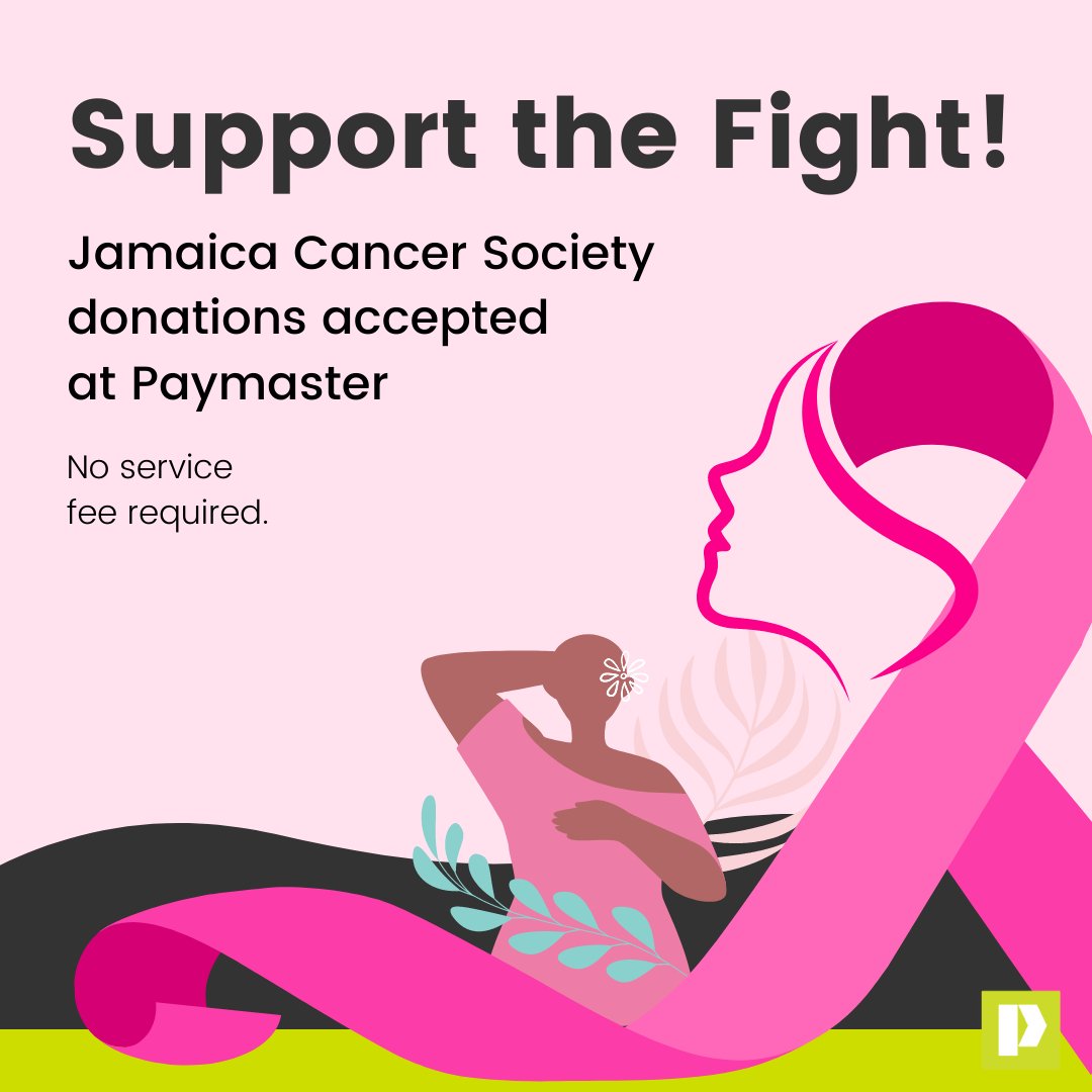 Did you know that you can donate to the JA Cancer Society with Paymaster? 🤗🌸

Make a donation at any of our locations islandwide or online when paying your bills.

Call Customer Care at 888-729-2455 for more info.

#PaymasterJa #JaCancerSociety #BreastCancerAwareness #Pinktober
