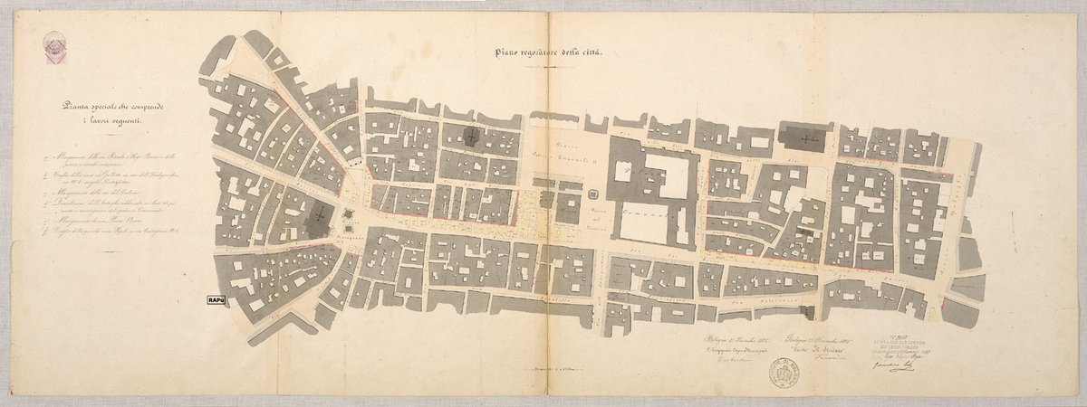 5/ The first planning law in Italy, the 1865 expropriation law, gives municipalities the possibility to draw a "regulatory plan" (piano regolatore), that entrusted them with the power to expropriate land and buildings to open up new thoroughfares