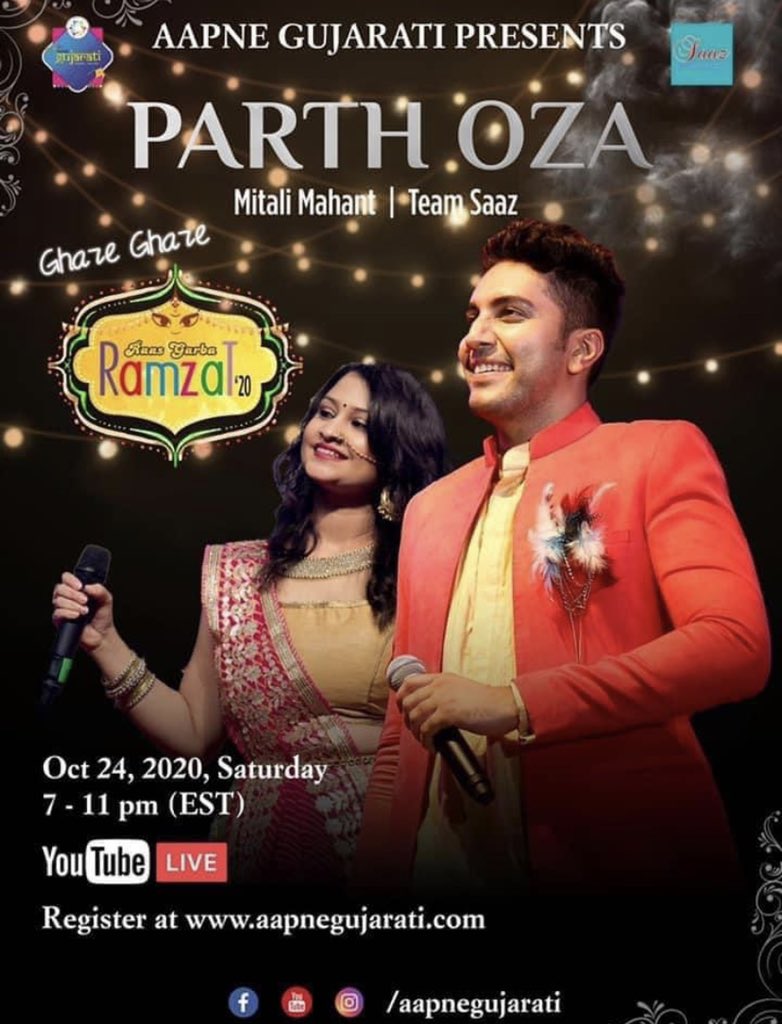 AapneGujarati's tweet photo. We have a mind blowing event planned for Saturday at 7 PM EST &amp; we promise to bring you full on dhamal entertainment and non stop blockbuster Garba Raas and Sanedo.

@OzaParth @MitaliMahant 
@AapneGujarati 

#Garba2020 #Navratri #Navratri2020  #AapneGujarati https://t.co/MaWgpcGk4g