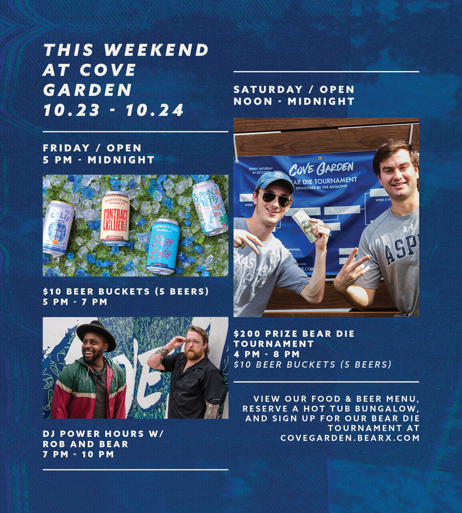 Ditch the loud cramped bars. 

Friday - DJ Power Hours w/ <a href="/robwiththehat/">Robert Mwandia</a> and <a href="/thedjbear/">❄️🐻</a> 7 - 10pm and $10 beer buckets or $2 beers starting at 5pm!

Saturday - Bear Die tournament sponsored by <a href="/theaggazine/">𝐓𝐇𝐄 𝐀𝐆𝐆𝐀𝐙𝐈𝐍𝐄</a> (sign up link in bio) from 4 - 8pm with $10 beer buckets!