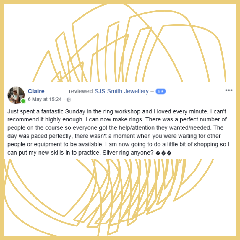 SJSJewellery's tweet image. #testimonial from a lovely customer. Book via: bit.ly/345Xuz8 
#makeyourownjewellery
#silverclassesstockport
#creativeclasses
#jewelleryclass
#jewellerymaking
#jewellerymakingworkshops
#jewelleryworkshops
#learntomakejewellery
#becreative
#learnandplay
#silversmithing