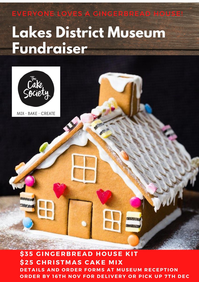The wonderful Emma &amp; Sue at The Cake Society are helping us with a tasty fundraiser. A gingerbread house kit is so much fun &amp; makes a great pressie too! Order by 16th Nov for pick up/delivery from 7th Dec
Order at the museum or contact us: projects@museumqueenstown.com