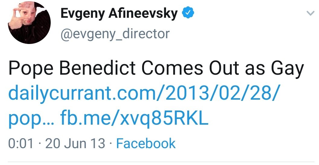 Avineesky has a long history of anti Catholic social media history, interestingly claiming that the church is wrong on same sex marriage And most bizarrely Claiming that Pope Benedict had 'come out' as homosexual