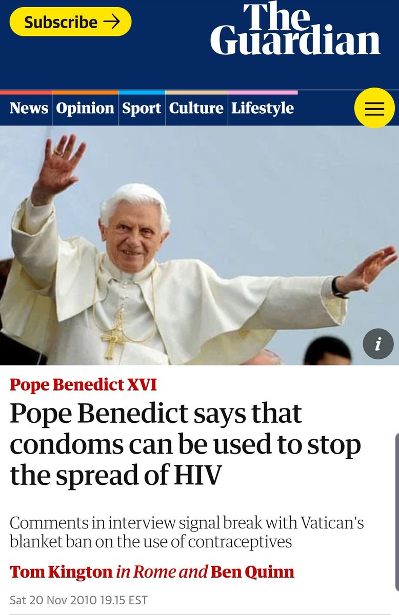 In 2010, it was reported around the world that Pope Benedict had blessed the use of condoms (especially for male prostitutes apparently) The Vatican rectified quickly thr next day and most people now forget the story A strong statement is needed for this too. Fast.