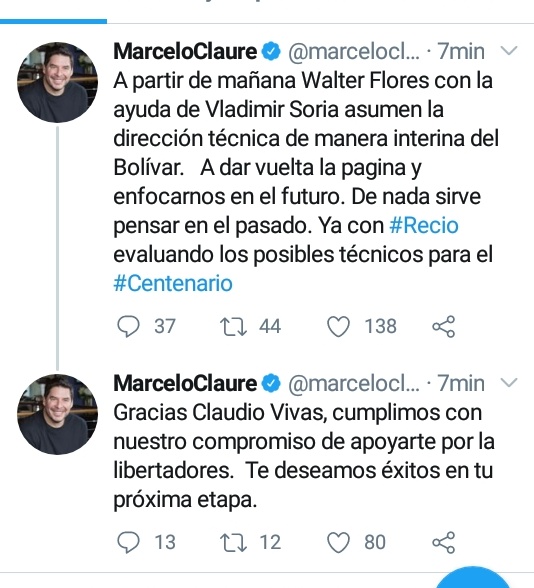 fercho19_1's tweet photo. DT. Vivas no va más en @Bolivar_Oficial Walter Flores y Vladimir Soria se harán cargo a partir de mañana de la 'academia' paceña en su reemplazo.

#ÚltimoMomento

https://t.co/ovVmkwLv0r https://t.co/kWvQSpCM87