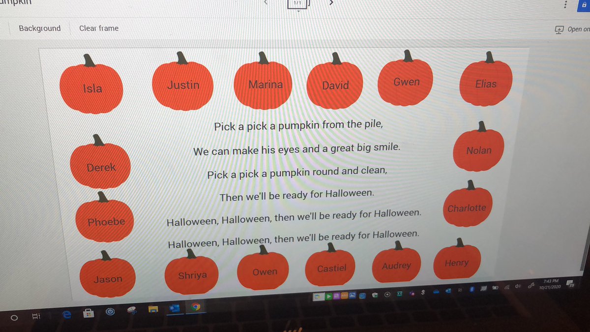 Timonium_music's tweet photo. Getting creative with practicing our steady beat/tempo with kindergarten! Ss will practice tapping the steady beat with the pumpkins and if we end the song on their name they get to be the leader and choose a body percussion. #virtualmusic #getcreative https://t.co/FkMUSqfO1k