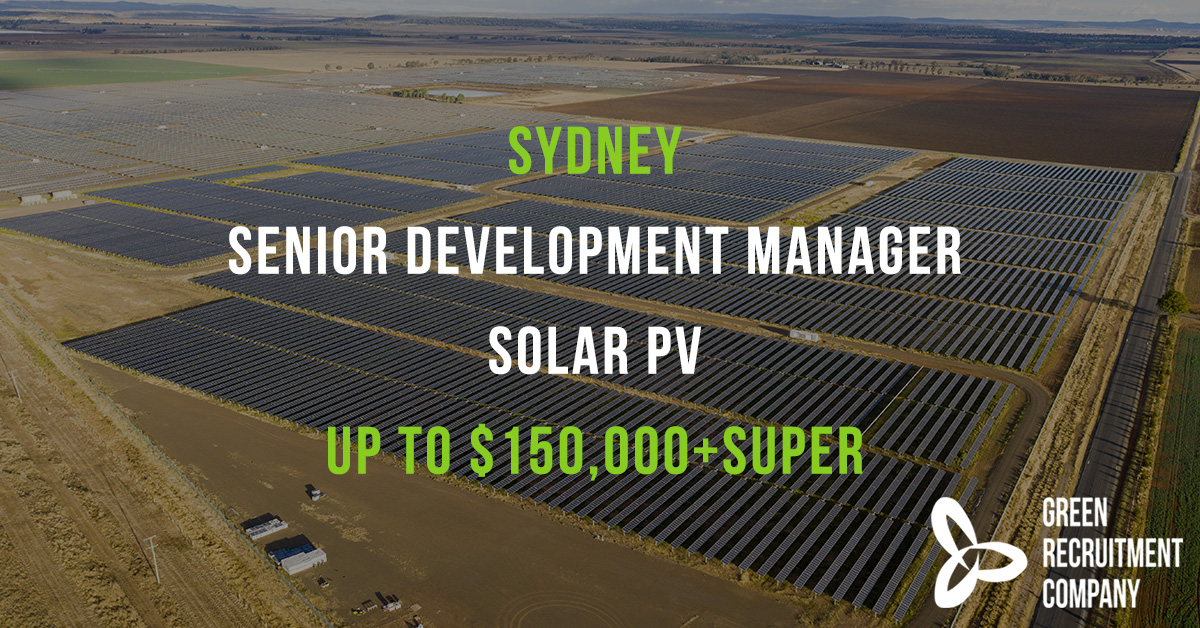 We're working with a large #SolarPV business with offices in #Sydney to hire a Senior Development Manager. Salary of up to $150,000+Super. To apply please email Richard Smith; richard.smith@greenrecruitmentcompany.com #ConnectingGreenTalent #Careers #Australia #NSW #Energy https://t.co/IqePYWceMo