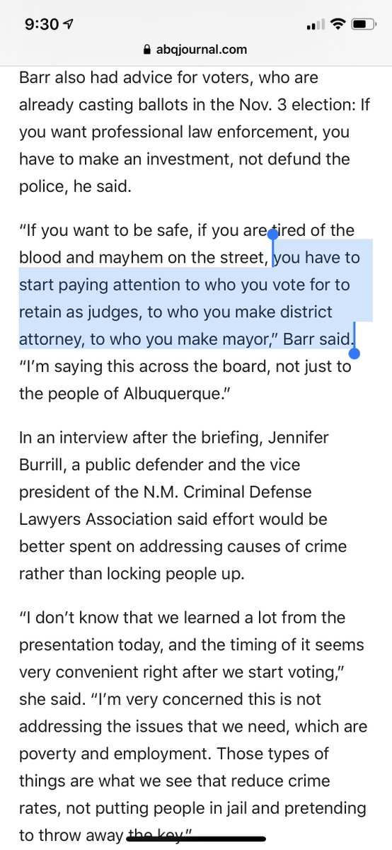 Barr: “If you are tired of the blood and mayhem on the street, you have to start paying attention to who you vote for,” who you make district attorney, mayor, and judges.