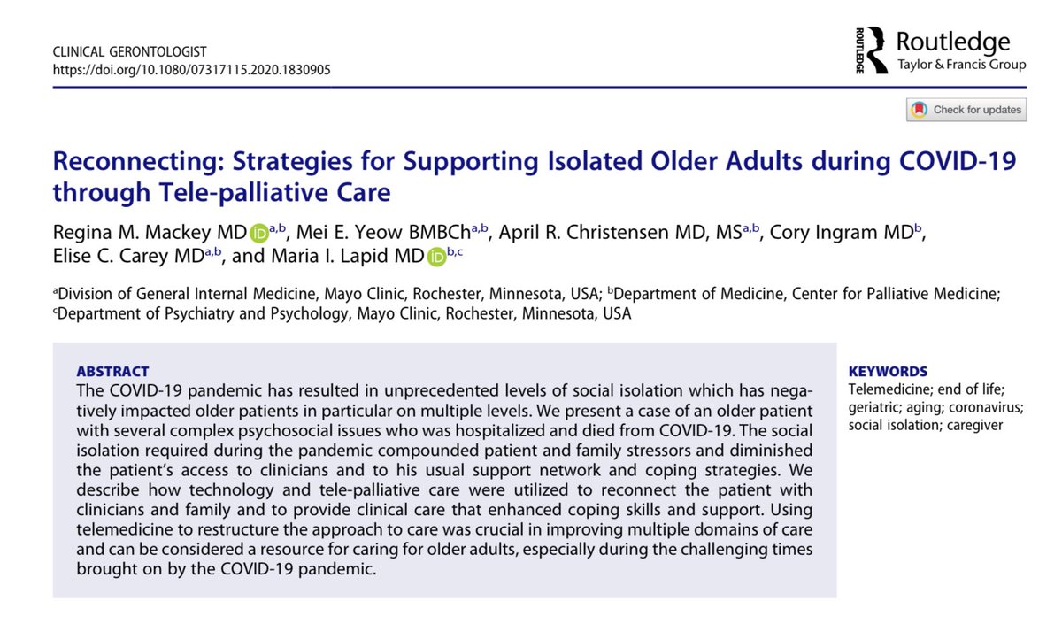 ❤️👇🏽lovely case illustration with lessons learned for tele-palliative care from <a href="/MayoPallMed/">Mayo Clinic Center for Palliative Medicine</a> Regina Mackey, Mei Yeow,<a href="/DrAChristensen/">April Christensen, MD, MS, FACP</a>, Cory Ingram, <a href="/elisecarey/">Elise Carey, MD</a> <a href="/MariaLapidMD/">Maria Lapid</a> #HPM #Palliativecare tandfonline.com/doi/full/10.10…