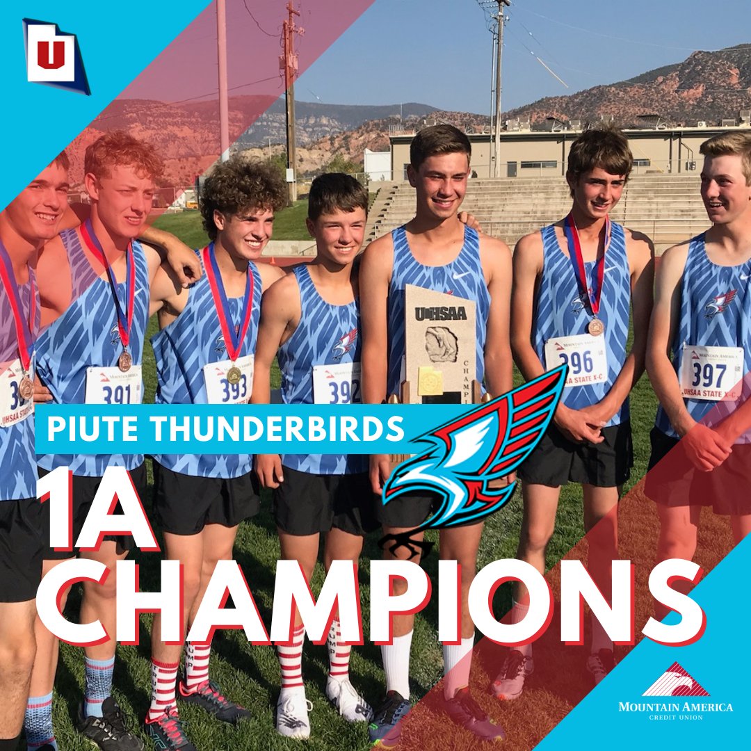 Congrats to <a href="/PiuteHigh/">Piute High School</a> on winning the <a href="/MountainAmerica/">Mountain America CU</a>  1A boys cross country championship. It's the Thunderbirds' fourth title overall and first since 2009. #MyReasonWhy