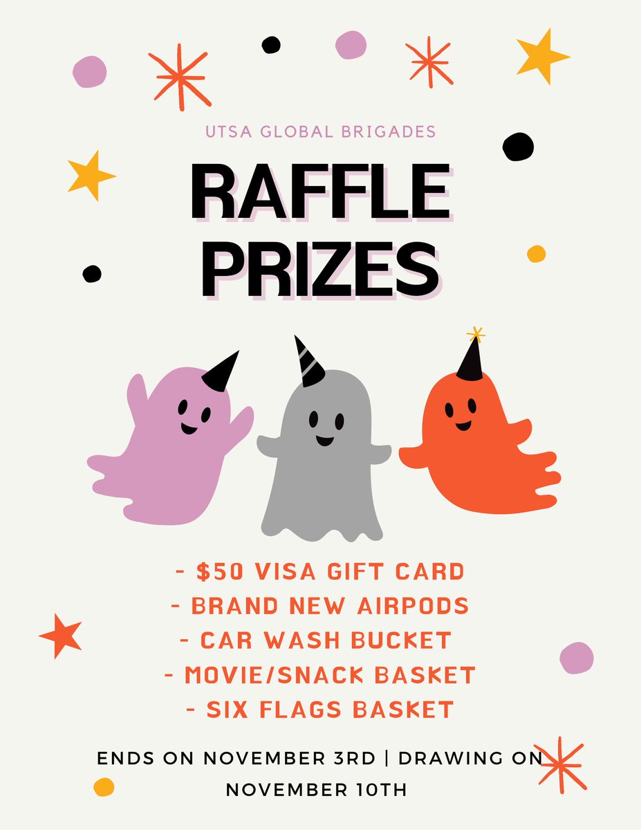 Hey everybody!! Here is a list of our prizes for our current raffle that is happening now until November 3rd 🥳 !! #raffle #utsa https://t.co/AO6JgbDrLf