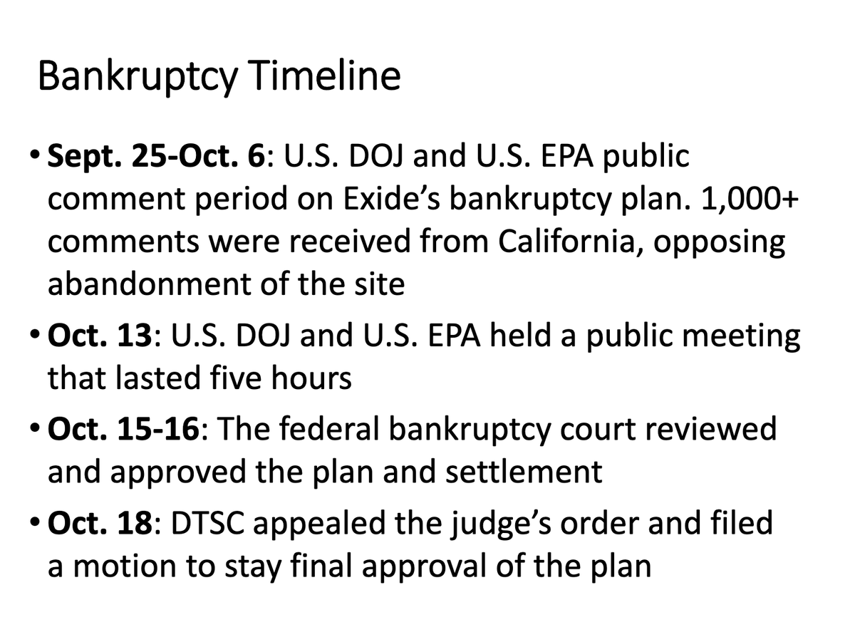 So here are the slides that will be part of the presentation tonight.  https://dtsc.ca.gov/wp-content/uploads/sites/31/2020/10/Exide_Bankruptcy_Briefing_10-21-2020_a.pdf