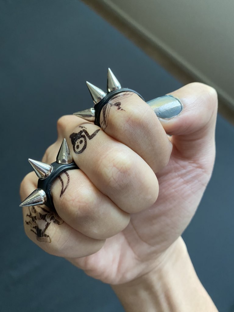 Some of the best self-defense weapons are custom made. Here’s something of my own creation, my ‘Lykke Li Spikely’ rings. These solid steel spikes might not look sharp but believe me when I say they will pack a punch and leave a mfer needing to book Dr. Miami to repair the damage.