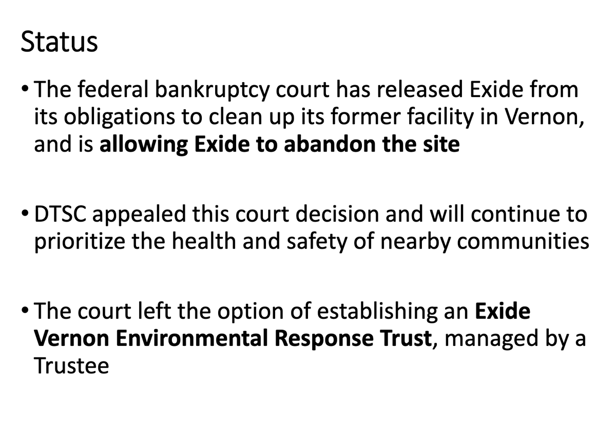 DTSC was given one week to consider its options by the bankruptcy court. DTSC filed an appeal and the state currently considering the option of establishing a trust.