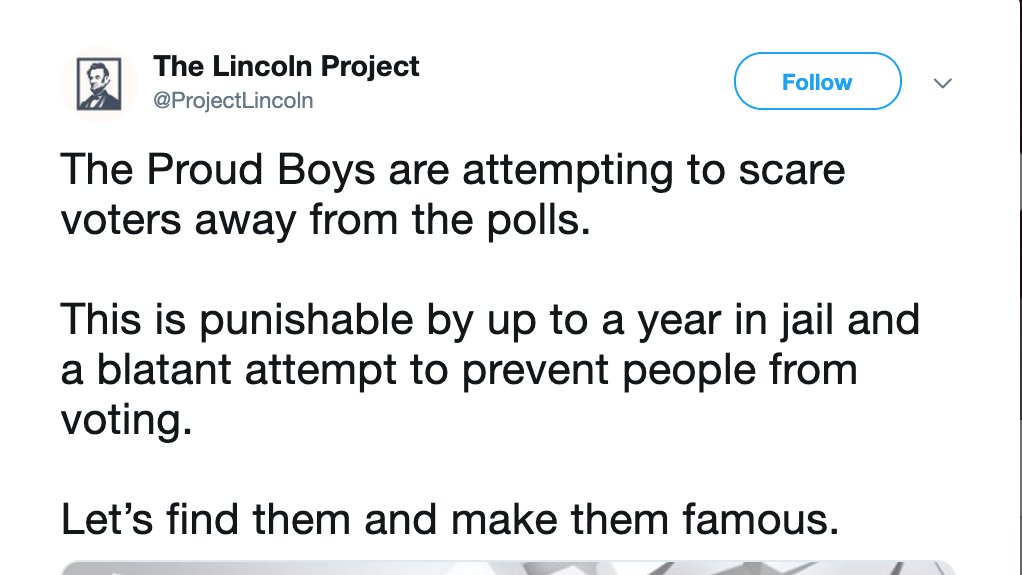 Shared by the Lincoln Project on October 20, 2020, at 3:50 pm.