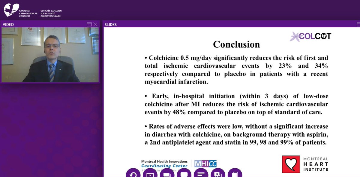 Colchicine in CAD conclusions by  @jctardif_mhi and I look forward to the results of COLCOT-T2d of colchicine in  #T2D without CAD.  #CCCongress