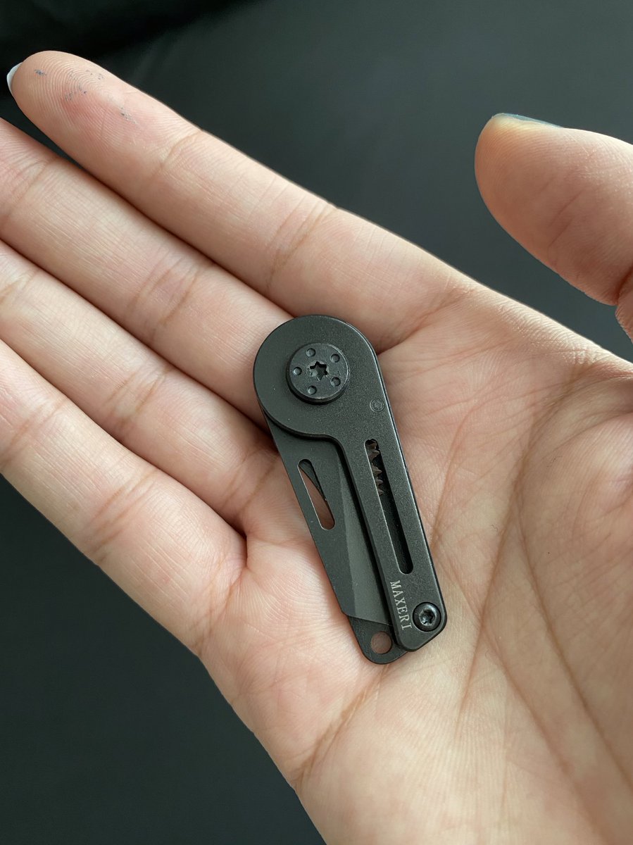 Say hello to ‘Simone Biles’ my smallest gadget. Don’t let its size fool you, its half smooth/half serrated blade will leave some nasty scars. The perfect EDC (everyday carry) for a keychain or anyone who isn’t comfortable carrying a large knife  https://www.amazon.com/dp/B06ZXZGK26/ref=cm_sw_r_cp_api_i_ZamKFbTDE4861?_encoding=UTF8&psc=1