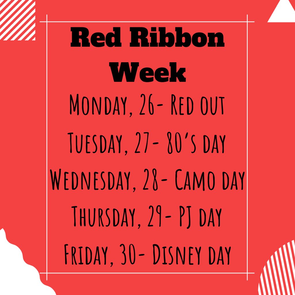 TSAStuCo's tweet photo. Owls! Here are your Red Ribbon week dress up days for next week. Get ready to dress up and say no to drugs! https://t.co/dudaEImrLb