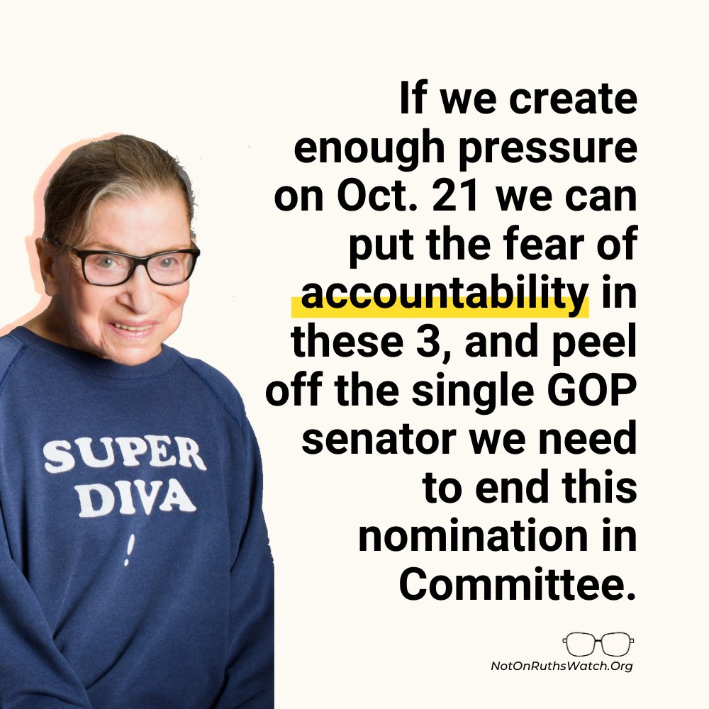 StrongerNc's tweet photo. TODAY 10.21: #RuthsWatch Nat'l Day of Action to save #RBG's seat. Donate & spread so ONE vulnerable GOP Committee member feels the pressure to vote NO on Oct. 22-end this rushed nom! @NotOnRuthsWatch
@LindseyGrahamSC @joniernst @ThomTillis
@harrisonjaime @GreenfieldIowa @CalforNC https://t.co/LbiThbExKG