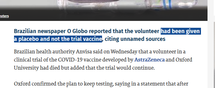 And then in a fourth article, when a newspaper finally waited to publish this story until they actually had some real information, we can read that this person wasn't given the vaccine at all.