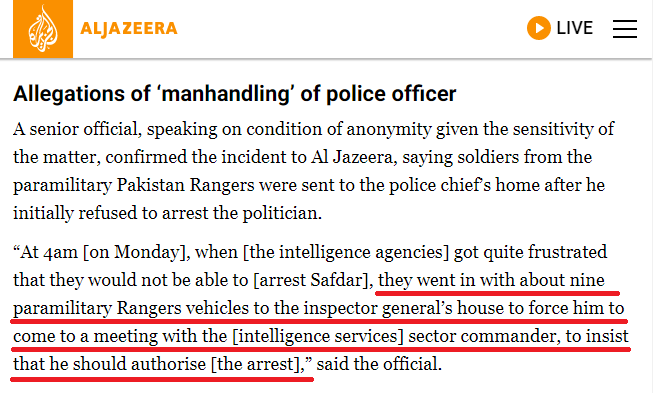 muneebawan's tweet photo. @HummaSaif @AbdulKh37312987 #Rangers raided #IGSindh residence with 9 vehicles and abducted senior most officer of #SindhPolice, even senior to those, who apparently gave the abduction order. Then the kidnappers forced the #InspectorGeneralPolice to authorize #CaptainSafdar's arrest.
#WeStandWithSindhPolice https://t.co/VeohGl7JA4