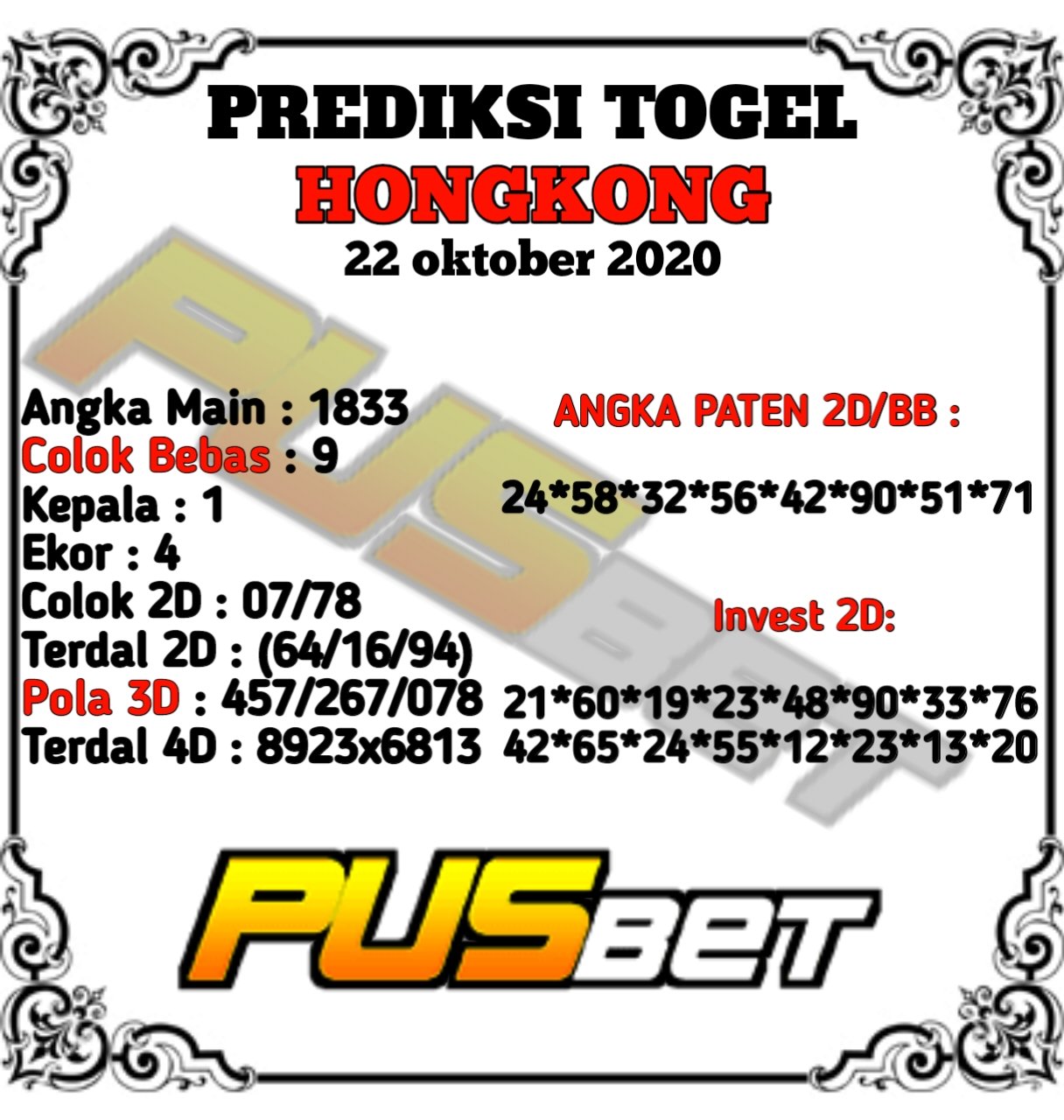 Pusbet On Twitter Prediksi Togel Hk Tanggal 22 10 2020 Jangan Lupa Follow Pusbet6 Untuk Mendapatkan Prediksi Togel Gratis Di Pasaran Sdy Sgp Hk Prediksihk Prediksihkmalamini Prediksisydney Prediksisydneyhariini Prediksisyairhk Prediksisydney6d