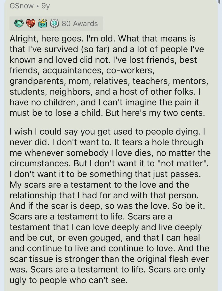 visakanv's tweet photo. The most beautiful thing I ever read about grief was written 9 years ago by a redditor called GSnow https://t.co/DX8gaWd5zn https://t.co/hUw0RMN5oT