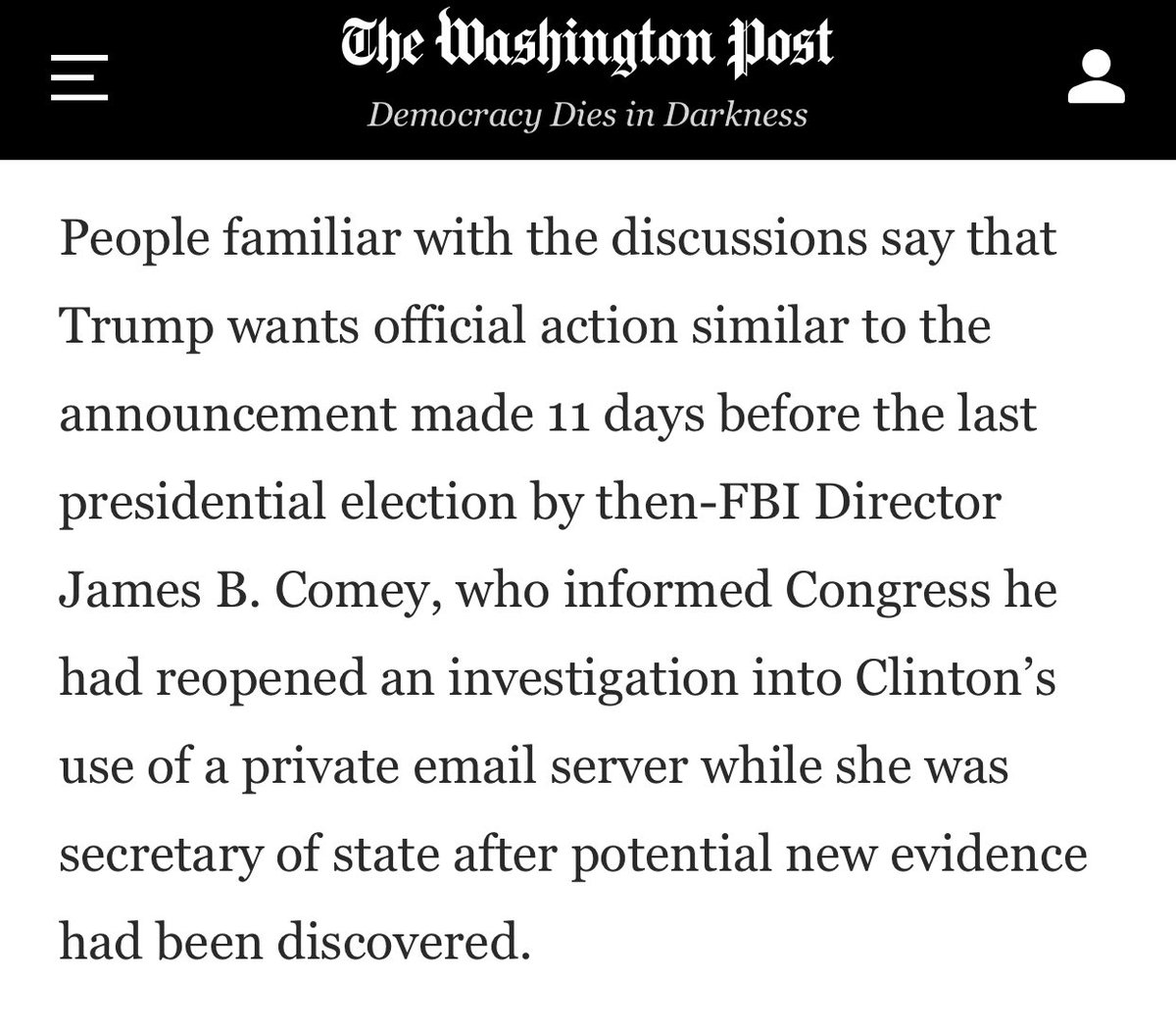 He’s pushing them to open sham investigations to try to swing an election. What’s ridiculous about this is that there will be people in media who are more than willing to pretend like any sort of nonsense like this that happens between now and the election isn’t a political play.