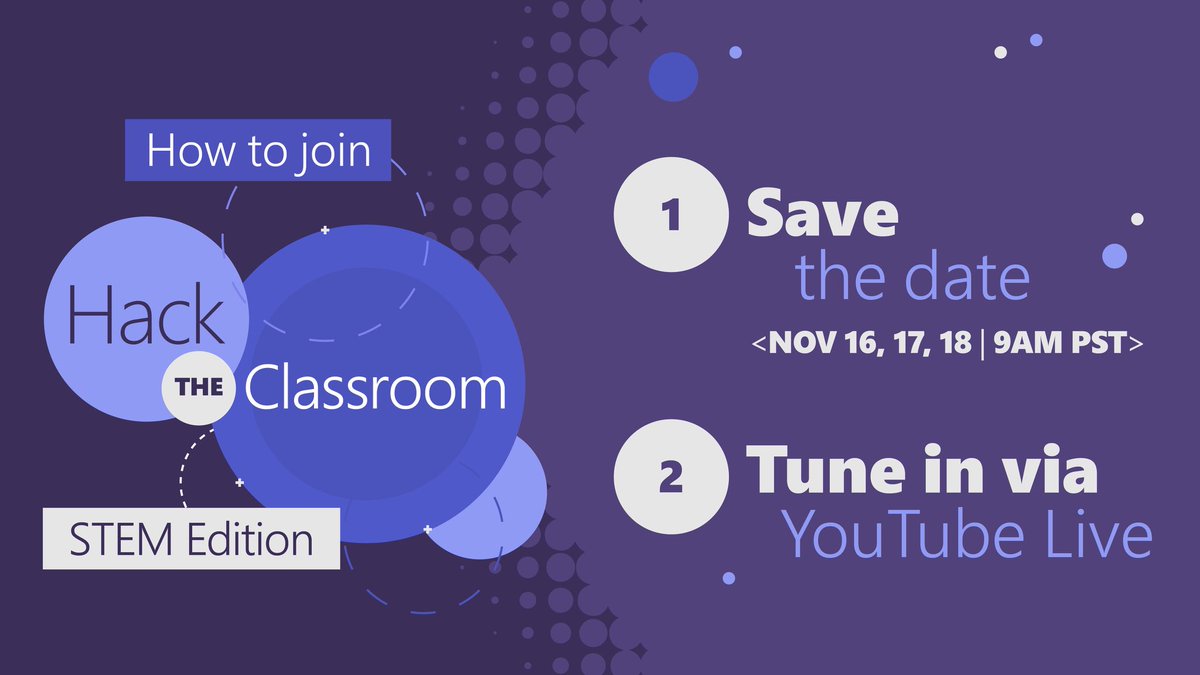 Save the date for this year’s #HacktheClassroom, November 16, 17 & 18 at 9AM PST! 

👉 msft.it/6017T2hsB 

#MicrosoftEDU #MIEExpert #edtech #STEM