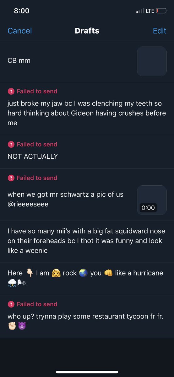 screenshot of my drafts I don’t remember composing some of these