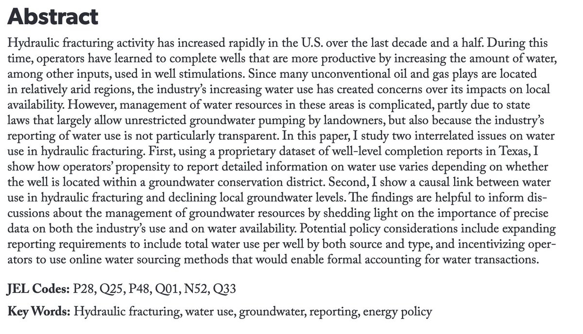 Jesse Backstrom (Texas A&M University):“Strategic Reporting and the Effects of Water Use in Hydraulic Fracturing on Local Groundwater Levels in Texas”Website:  https://sites.google.com/view/jessedbackstrom/
