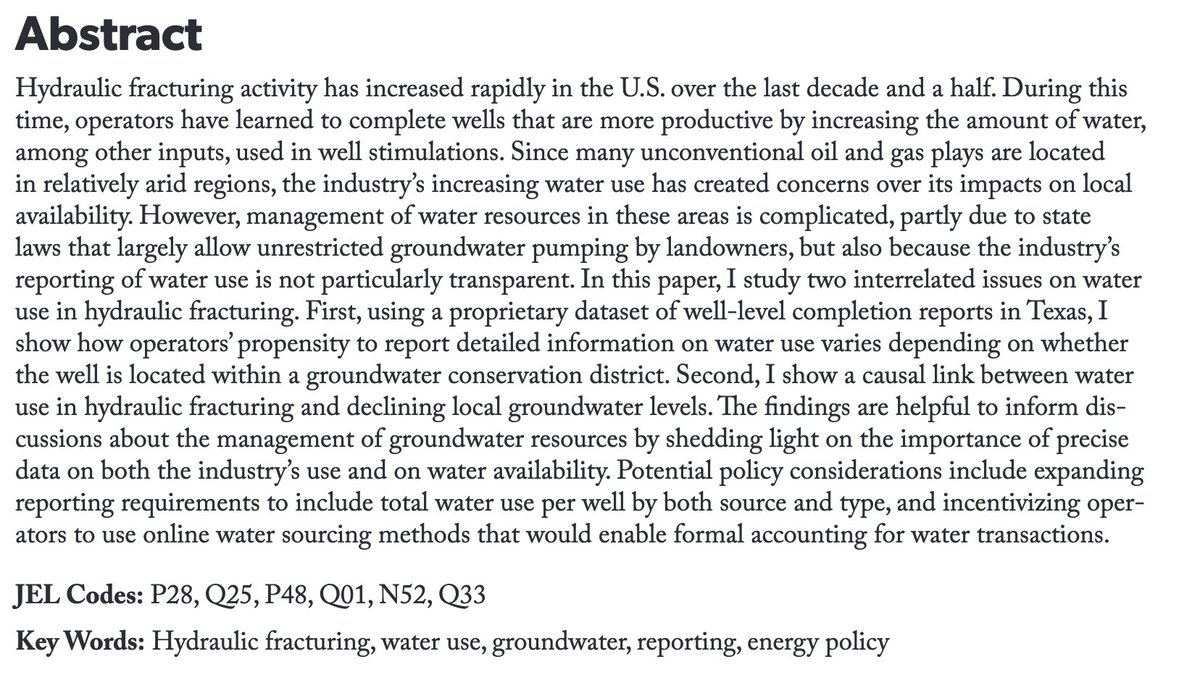 Jesse Backstrom (Texas A&M University):“Strategic Reporting and the Effects of Water Use in Hydraulic Fracturing on Local Groundwater Levels in Texas”Website:  https://sites.google.com/view/jess...