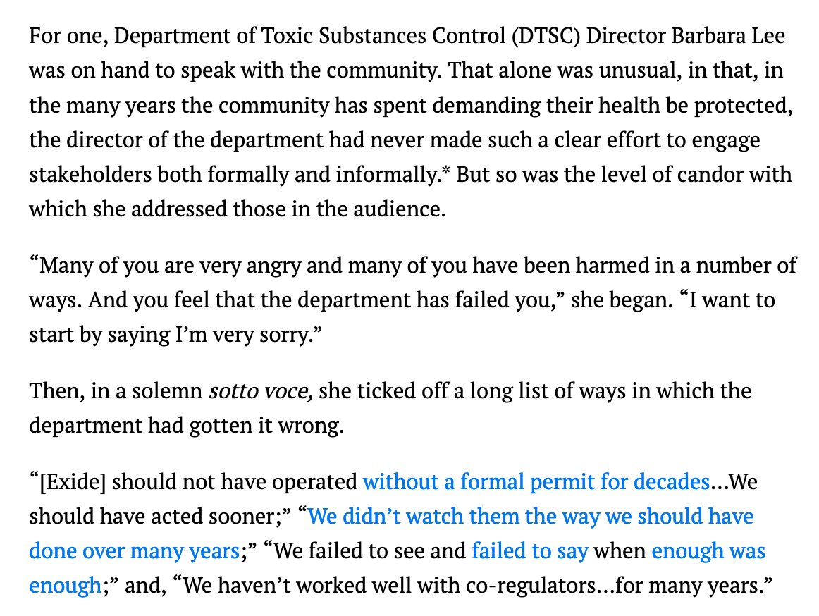 But part of the problem is that the time for DTSC to have heeded the community was decades ago. Which then-director Barbara Lee acknowledged and apologized for back in 2015  https://la.streetsblog.org/2015/04/14/at-what-point-could-this-have-been-stopped-community-celebrates-exides-closure-seeks-full-accounting-from-new-dtsc-director/