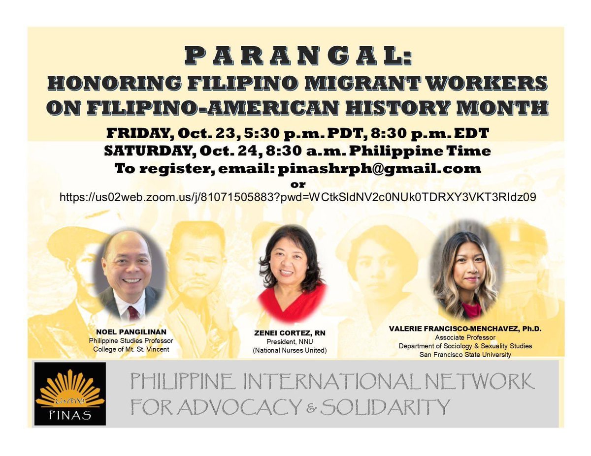 BalitangKutsero's tweet photo. Join ‘PINAS’ for a virtual conversation celebrating Filipino-American History Month via zoom to honor Filipino migrant workers in the US, email pinashrph@gmail.com This zoom forum is a project of PINAS, which stands for Philippine International Network for Advocacy and Solidarity https://t.co/W6LGEYsCjl