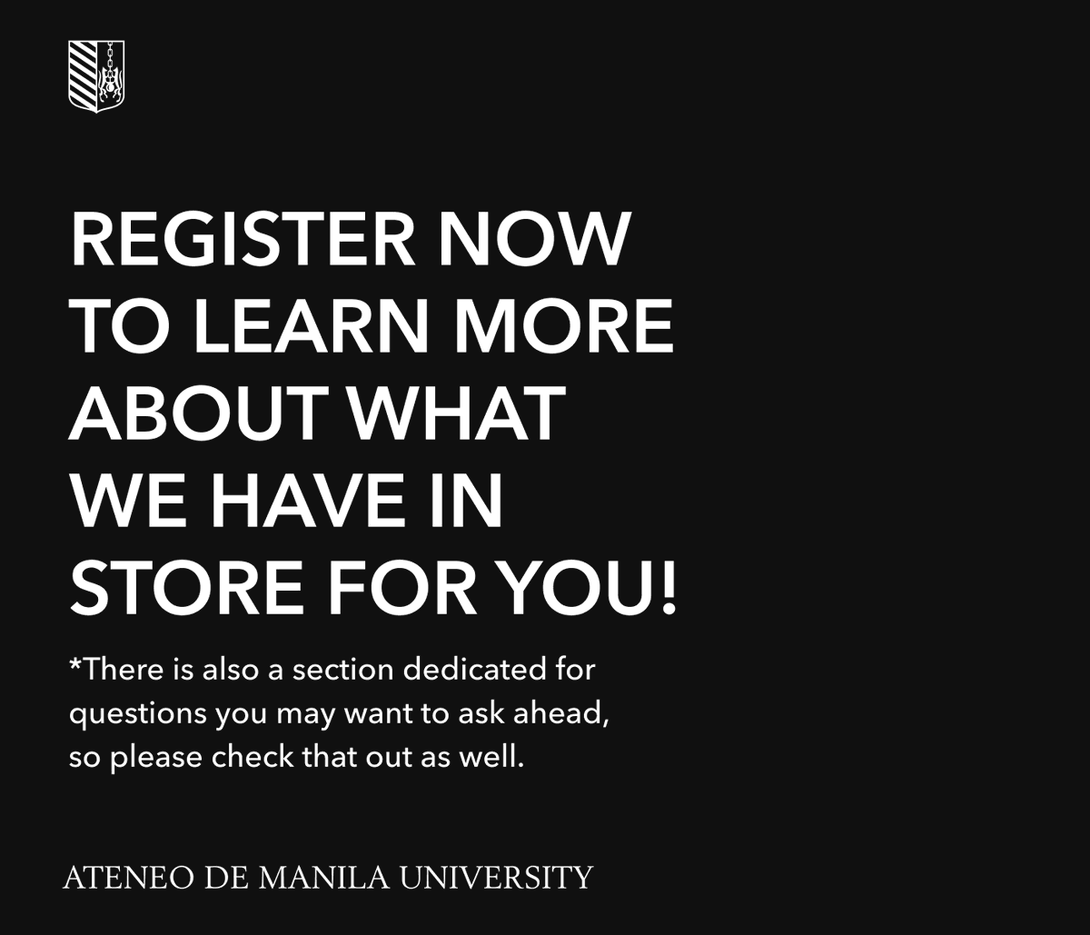 ateneodemanilau's tweet photo. How is the college application going? Can’t choose a course? Why even apply for Ateneo? Join us on Saturday, October 24 for the Ateneo Blue Chat! Sign up now:
https://t.co/1hFlAJW1Bi https://t.co/cht12xjuA5