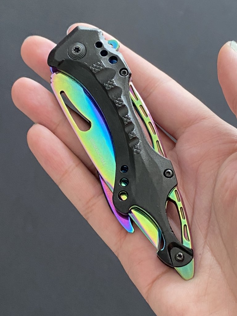 I call this beauty my ‘Manic’ knife, named after Halsey’s album, it’s the perfect knife for k*lling boys who like to hurt girls. Don’t let the pretty colors fool, this isn’t a toy. Easily fits into a pocket or can be clipped to your belt  https://www.amazon.com/dp/B0087D...