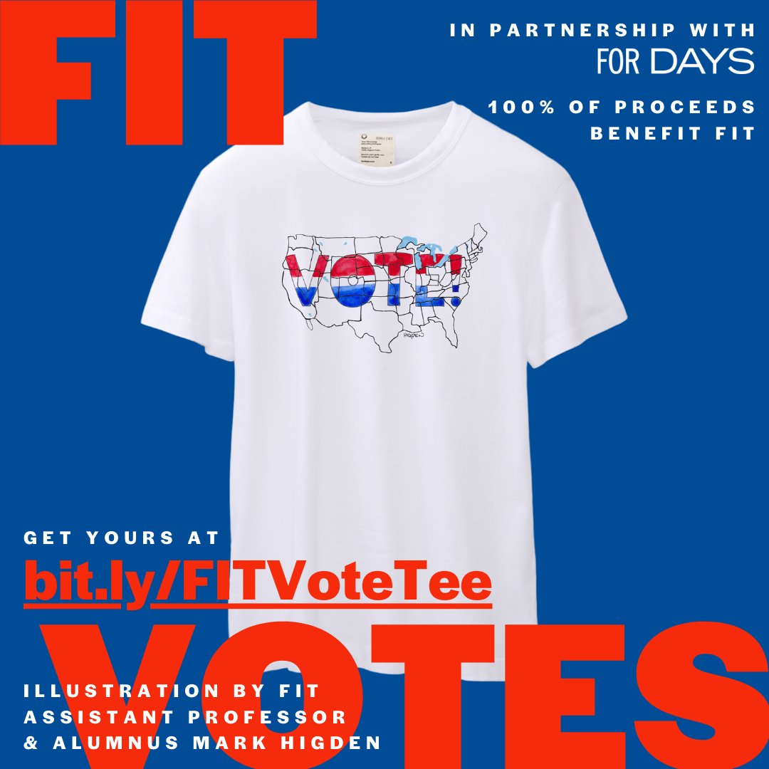 FITAlumni's tweet image. VOTE! @FIT Asst. Prof. &amp;amp; Alum @markhigden designed the bold illustration for this exclusive tee, on sale now in partnership with @for___days, with 100% of proceeds benefitting #FITnyc! Get yours now at bit.ly/FITVoteTee!
@FITFoundation #FITVotes #FITAlumni #InMyForDays